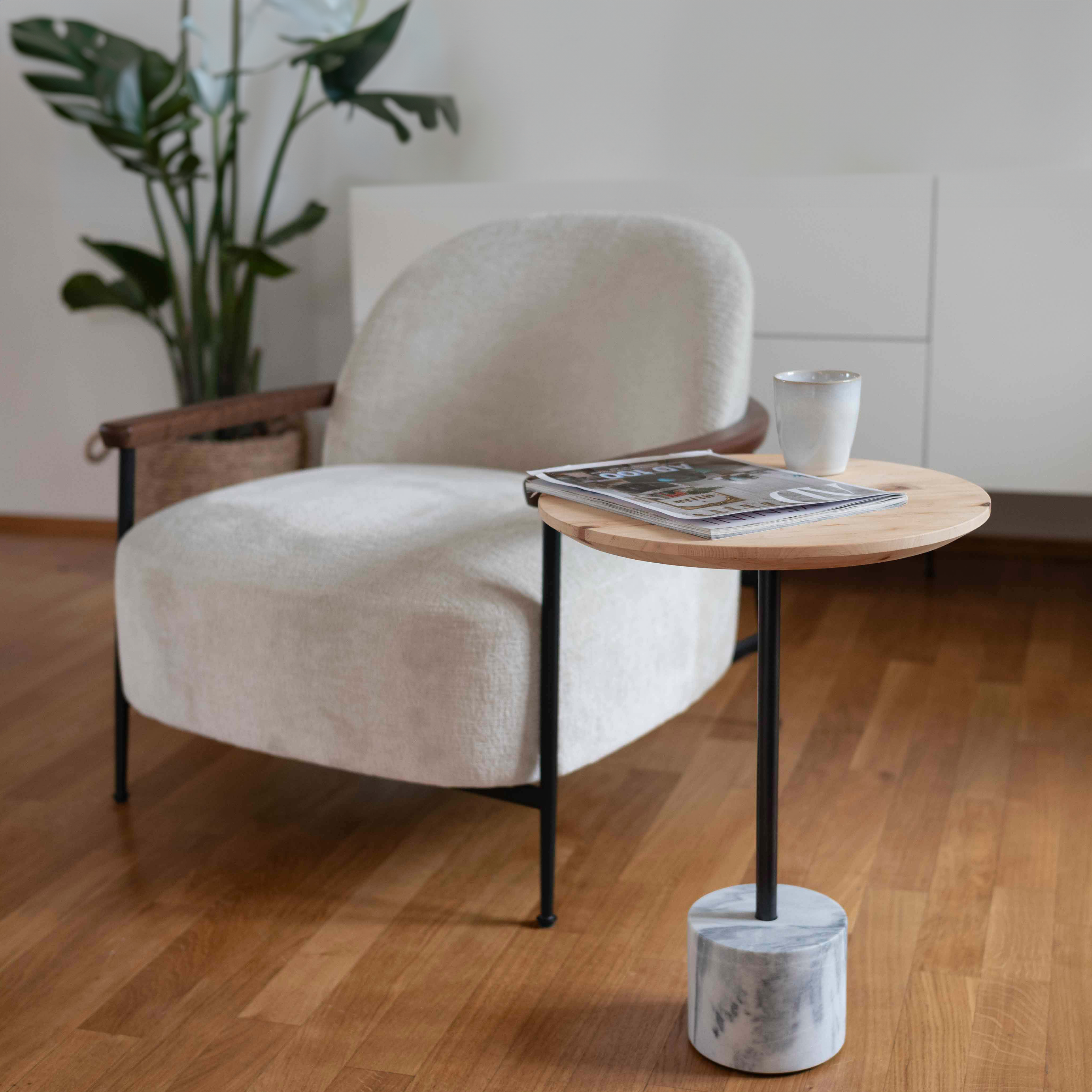 Beistelltisch FROI – Zirbenholz & Laaser Marmor